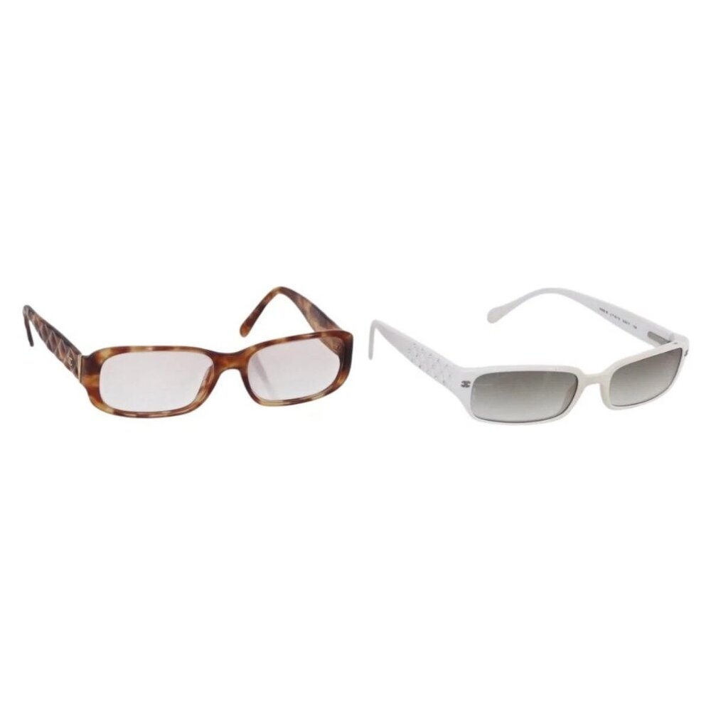 CHANEL COCO Mark Sunglasses plastic 2 Set Brown White CC Auth 149764